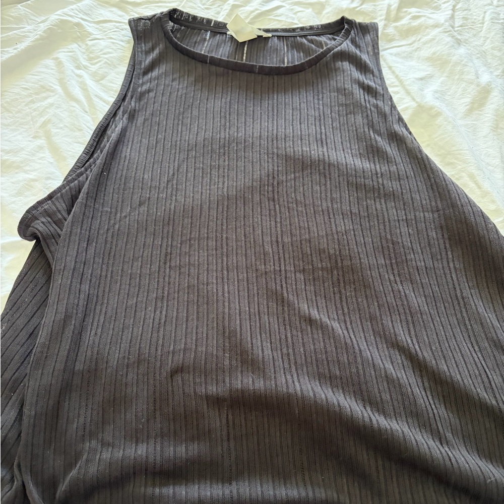 Black Sleeveless Sheer Ribbed Top
